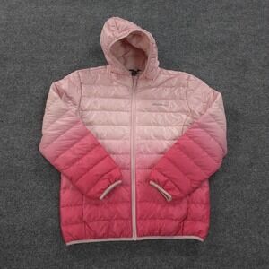 Eddie Bauer Jacket Girls XL 16 Pink Ombre Hooded Packable Warm Down Puffer Coat